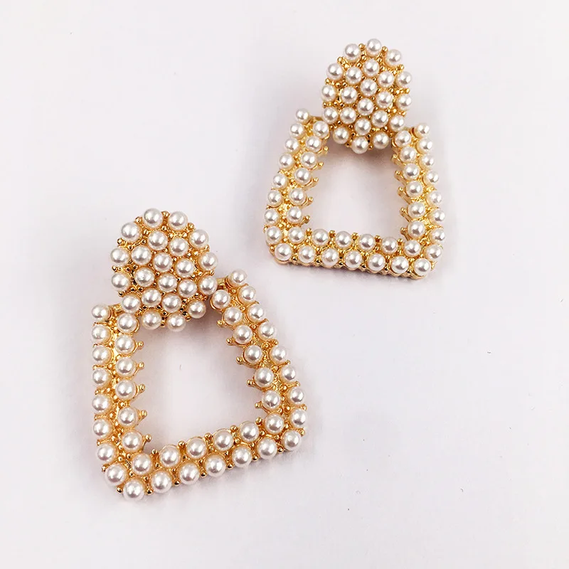 

European Style Gold Plating Freshwater Pearl Stud Earrings Geometric Pearl Stud Earrings for Women