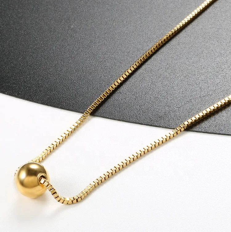 

Trendy Aesthetic Gold Plated Box Chain Women Men Stainless Steel Accessories Ball Pendant Necklace Fine L.A. Girl Jewelry, Gold/silver/rose gold