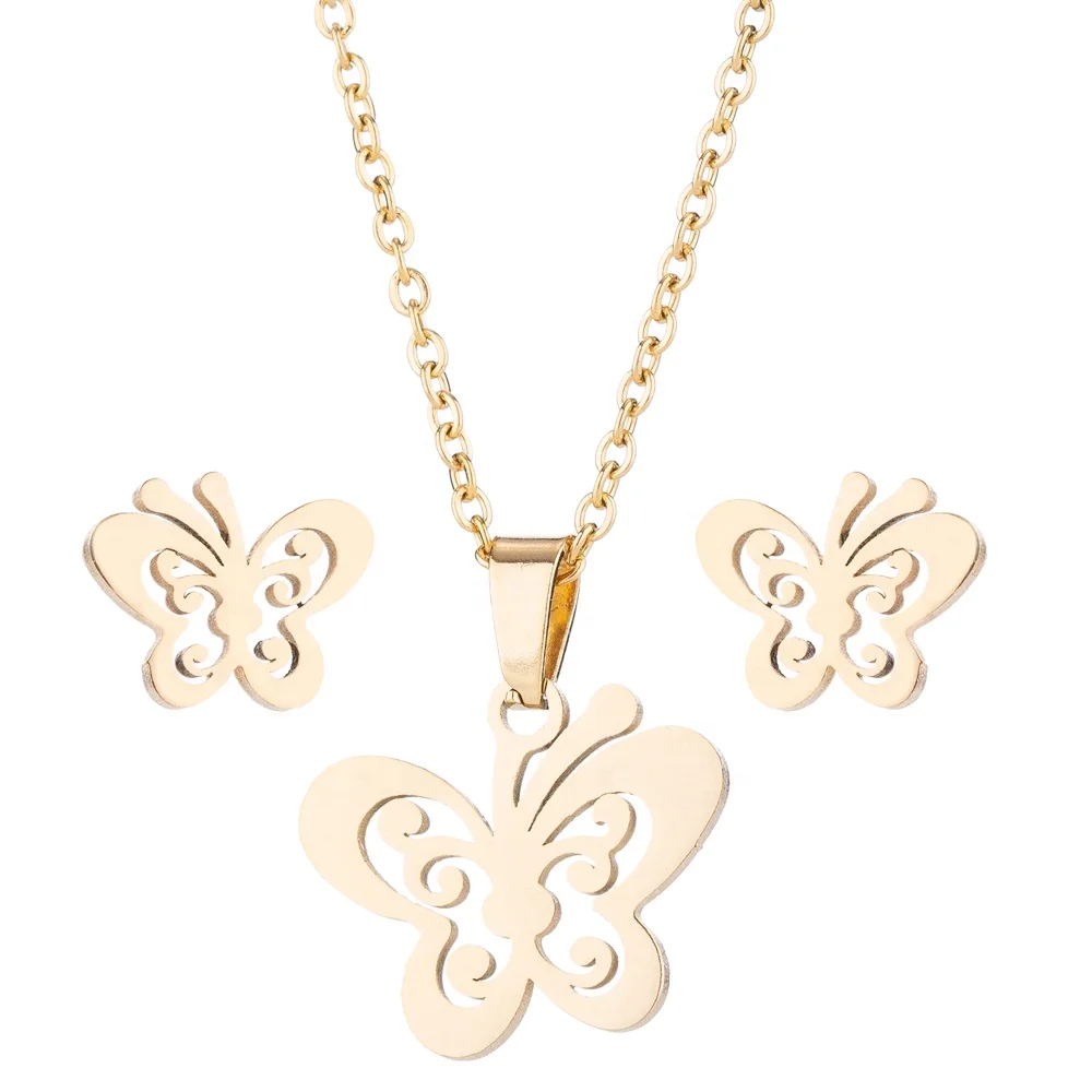 

Classic Stainless Steel Animal Butterfly Necklace Set for Women Butterfly necklace chain wholesale Gift for Girls