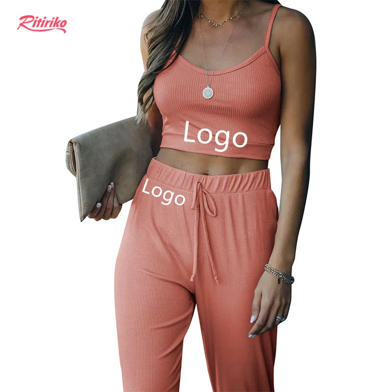 

2021 Women Summer Sexy Gym Sport Set Drawstring Rid Skinny Solid Color Sweet Track Suit Spaghetti Straps Top And Pants Two Piece, Orange, yellow, gray