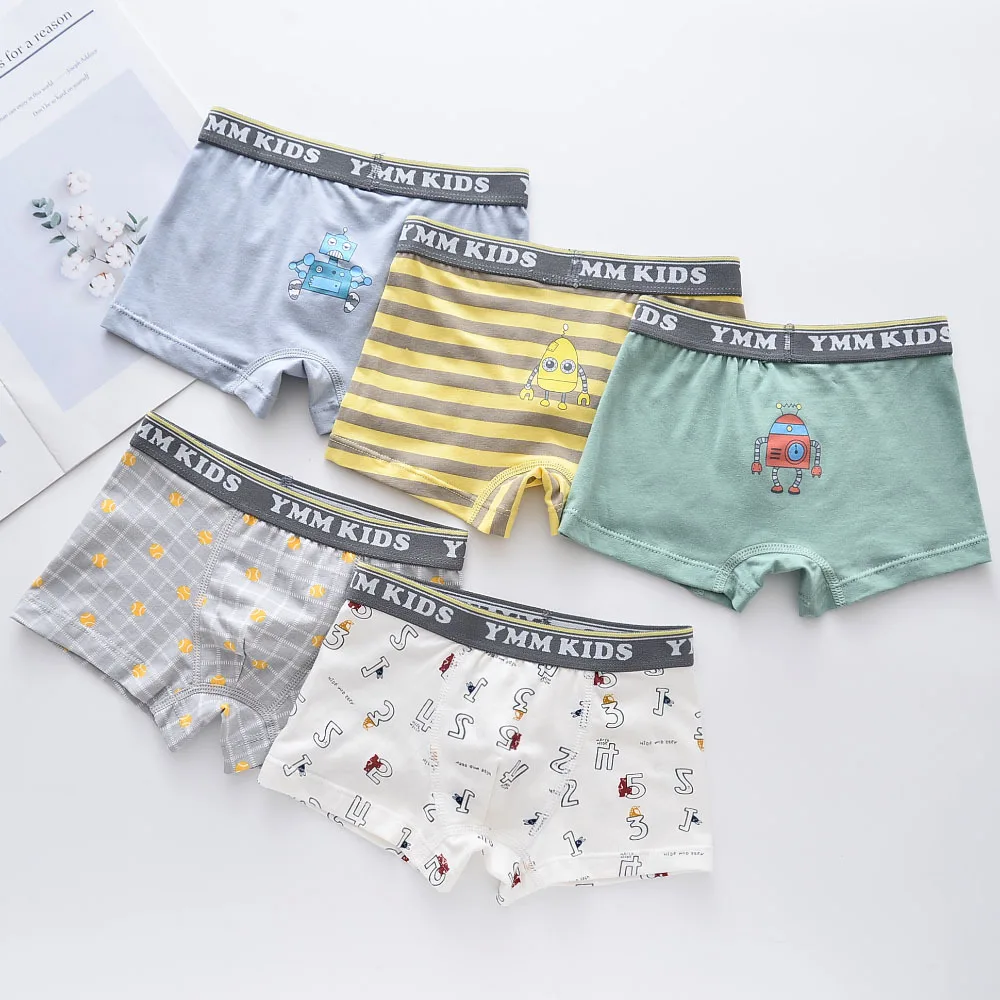 

Amazon Hot Sale 5 Pieces Sets Kids Pants Boys Underwear 95% Cotton Soft Breathable Cartoons Baby Underwear Sets