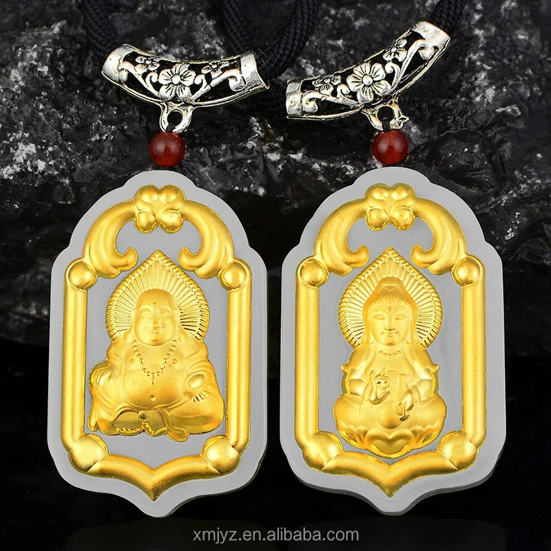 

Certified Gold Inlaid Jade Pendant Pure Gold Inlaid With Hetian Black Guanyin Buddha Pendant For Men And Women