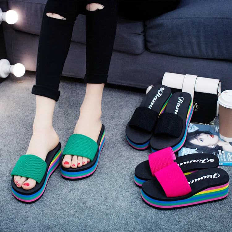 

Summer Female Sandal Platform Bath Slippers Wedge Beach Flip Flops High Heels Flip Flops Beach Slide Shoes, 8 colors