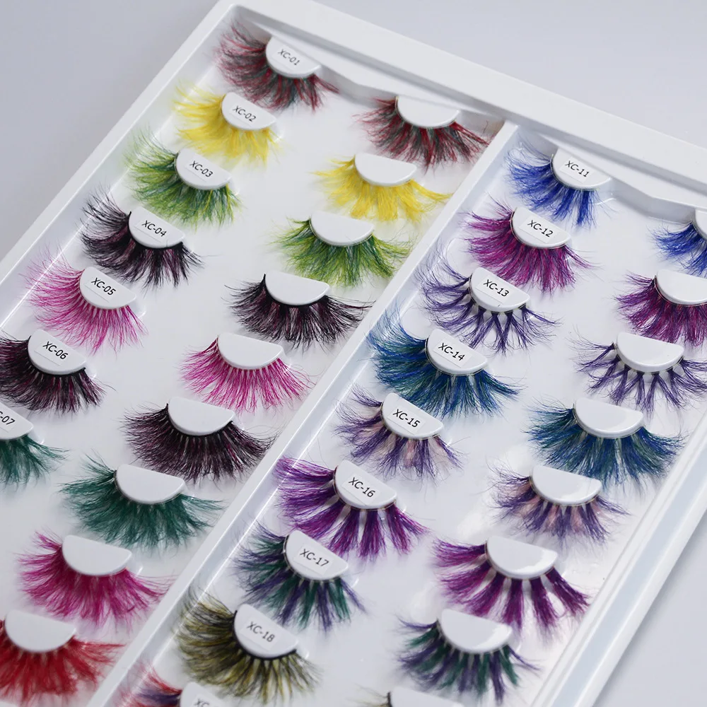 

Premium Colorful 3D 25mm dramatic long Mink Fake Eyelashes Private Label Vendor Custom False Eye Lash XC