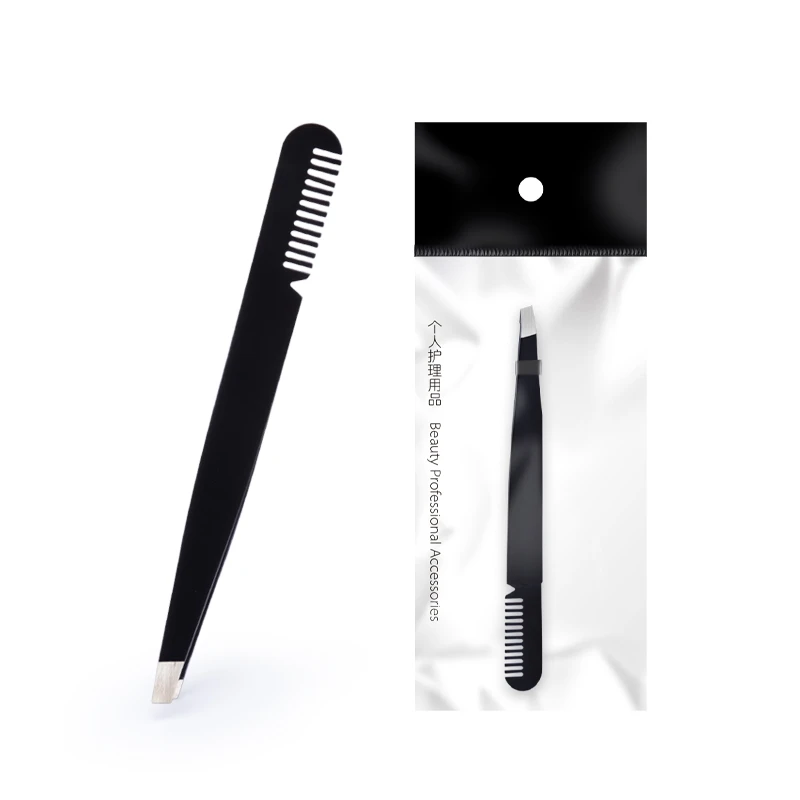 

Personalized High Quality Black Face Hair Trimmer Slanted Eyebrow Tweezers with Comb