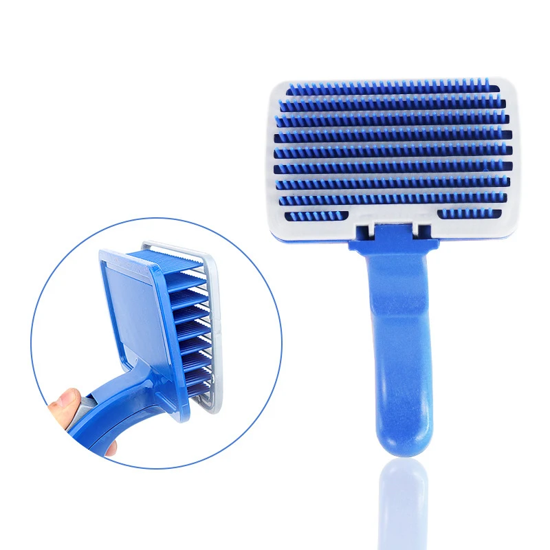 

Plastic Soft Detangling Shedding Hair Remover Self Cleaning Massage Slicker Brush Cat Dog Pet Grooming Comb For Tangles And Dirt, Blue