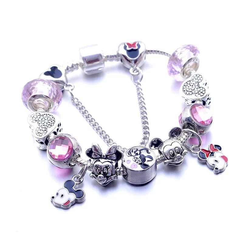 

DIY Mickey Minnie Cartoon Series Charms Bracelet Christmas Gifts for Girl Jewelry Charm Bracelet Kids Crystal Beaded Bracelets, Pink