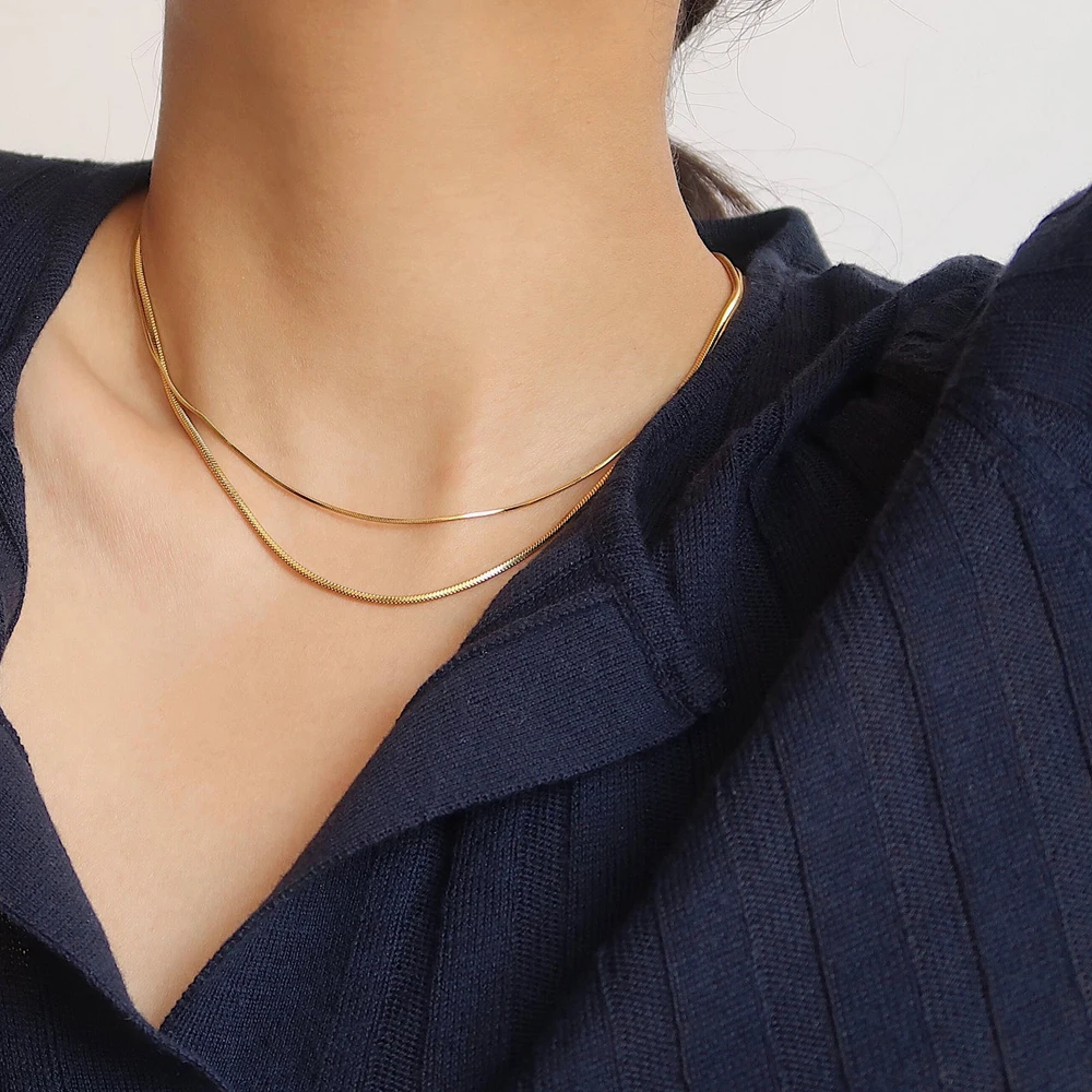 

Delicate 18K Gold Filled Thin Skinny Snake Chain Necklace Stainless Steel Layering Choker Necklace for Women