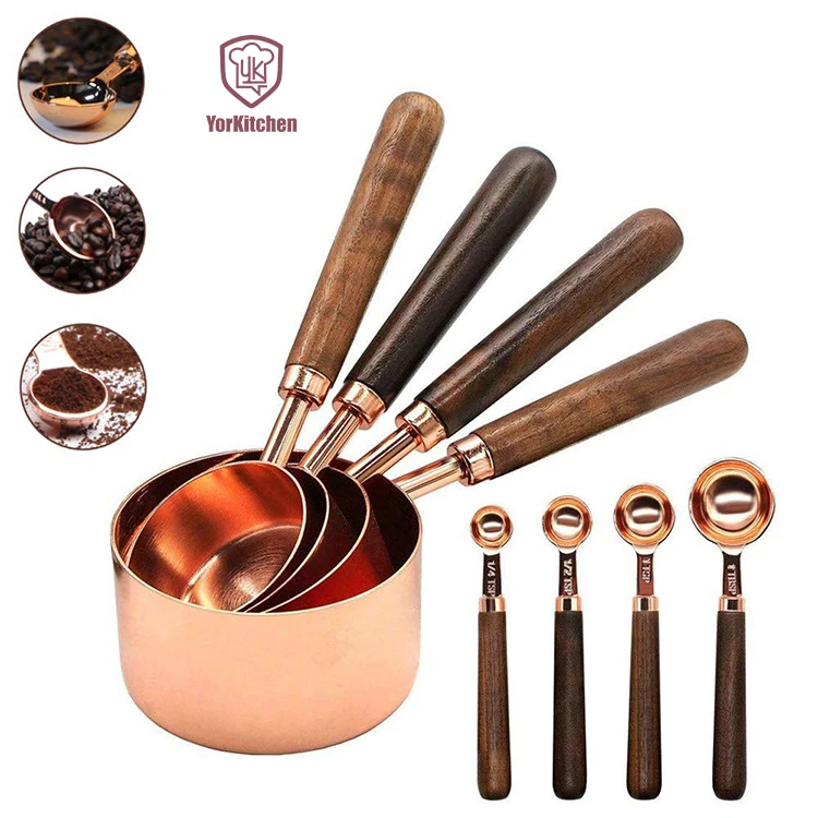 

8 Pcs Measuring Cups Set Walnut Wooden Handle stainless steel measuring spoon set