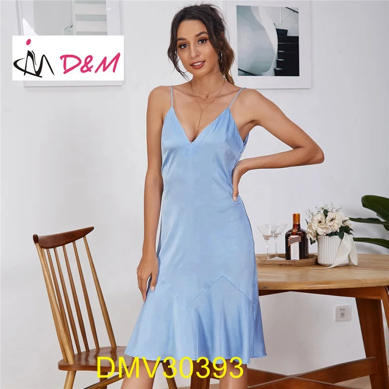 

D&M Fashion New Arrival Solid Color Sleeveless Sexy Backless Dress Women Midi Satin Dress Party Dress, Shown,or customized color,provide color swatches