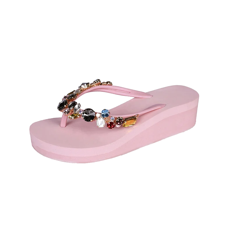 

lady rhinestone wedge flip flop sandal fancy flat slipper burgundy eva woman black fashion beach flipflops for bride