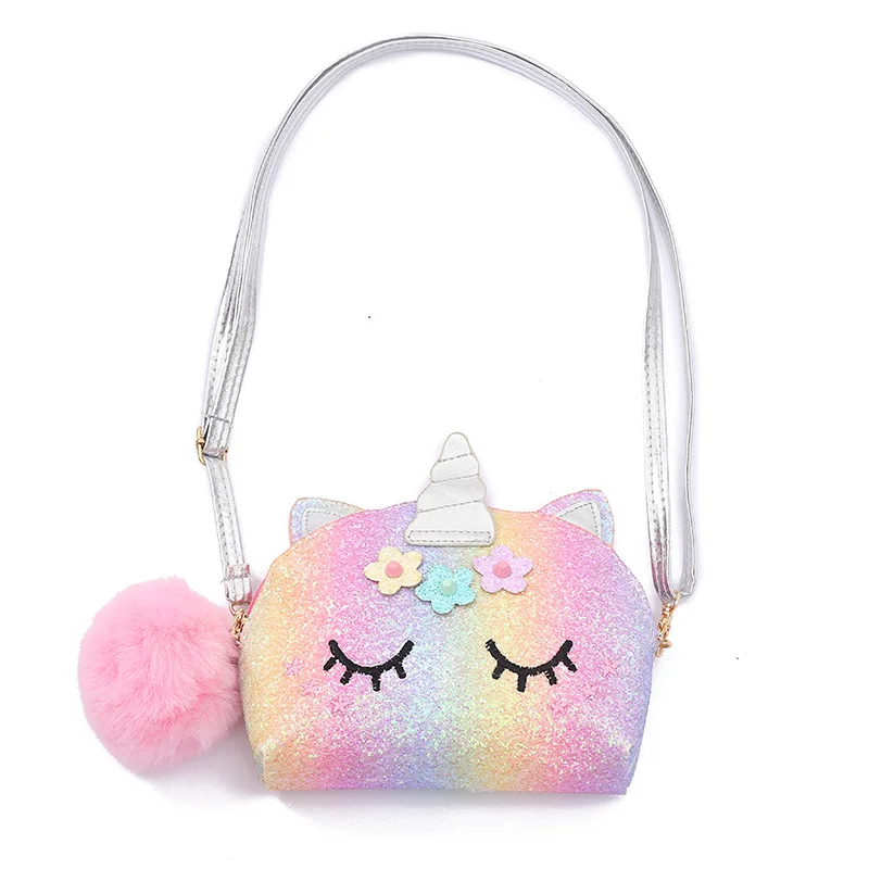 

MSYO Cute Cartoon Unicorn Flowers Messenger Bags Phone Coin Storage Bag Sweet Rainbow Glitter Gritt Kids Messenger Bags