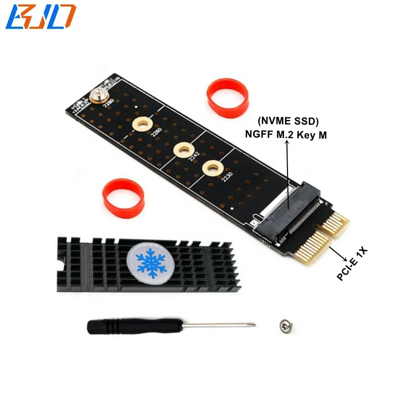 

NGFF M.2 M-Key NVME SSD Adapter to PCI-E PCIe 1X Converter Riser Card with Heatsink Vertical installation