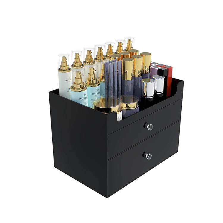 

2-Layers Drawer Cosmetics Storage Box Acrylic Desk Set Lipstick Shelf, Black