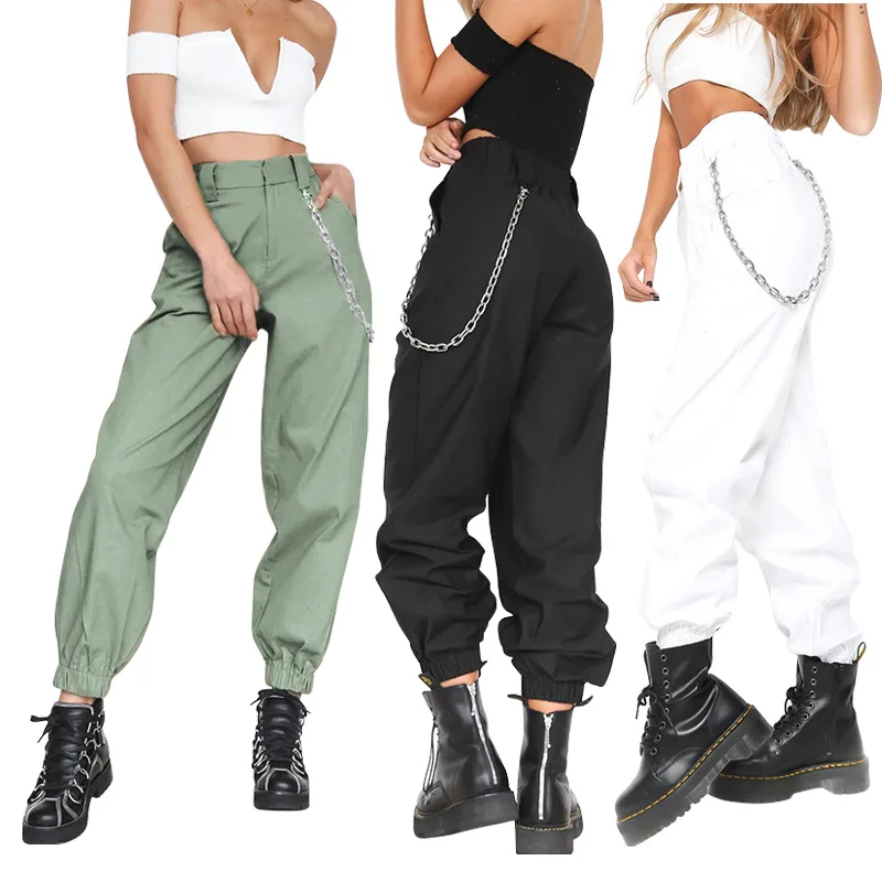 

High Waist Pants Camouflage Loose Joggers Women Army Harem Camo Pants Streetwear Punk Black Cargo Pants Women Tactical Trousers, Black, green