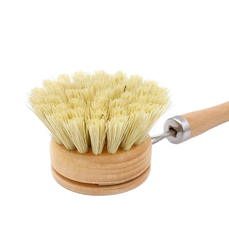 

Eco friendly beech wood round head cleaning brush with long handle, Original wood color