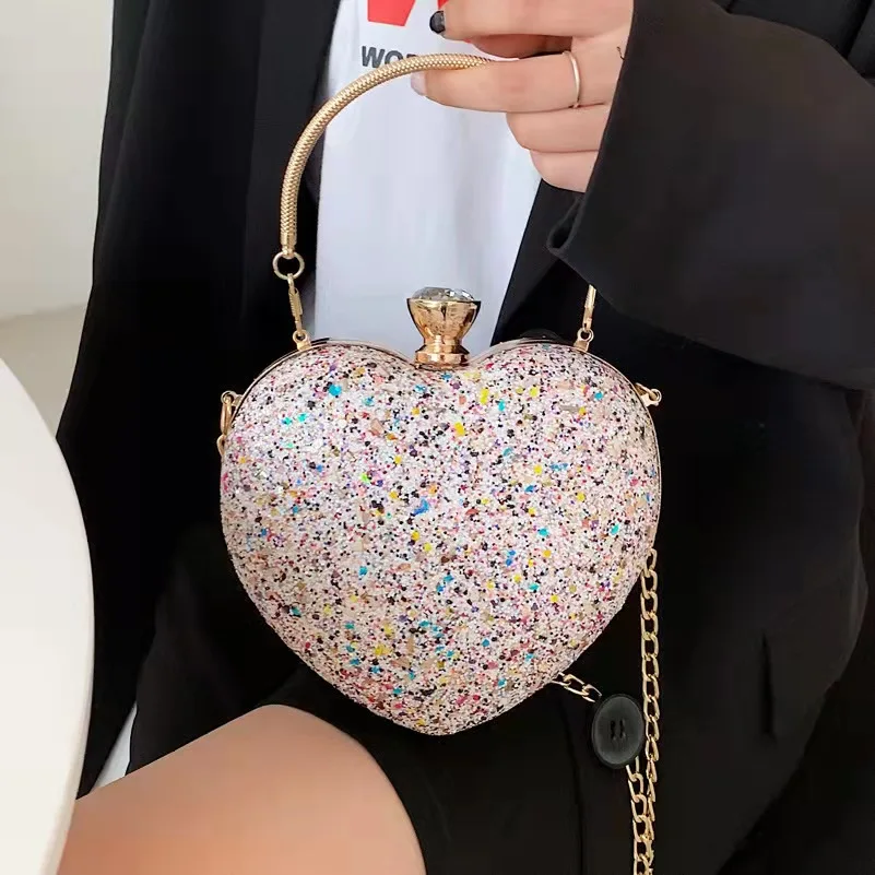 

Fashion women rhinestone purse girls Cute Heart shape sequined Purses Luxury Handbag Lady Shoulder Hand Bag