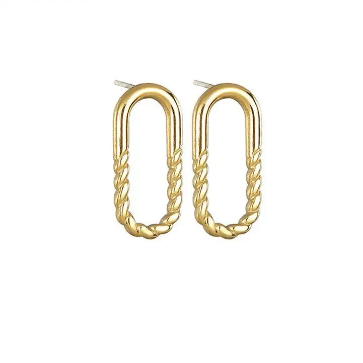 

Fashion Simple Stainless Steel 14K Gold Plated Twist Hoop Earrings Wholesale Temperament Women Jewelry Custom