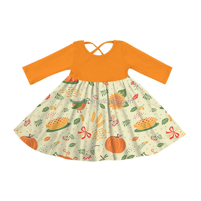 

Boutique Kids Clothing Pumpkin Print Halloween Dress Long Sleeve Children Wholesale Kid Fall Dress Girl, Picture
