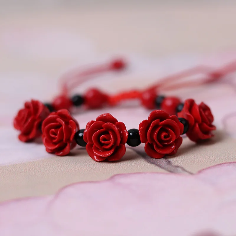 

Mgirlshe Rose Bracelet Beads Resin Red Beautiful Flower Custom Luxury Couple Bangles Ceramic Bracelet for Women Beast Friend, Custom color
