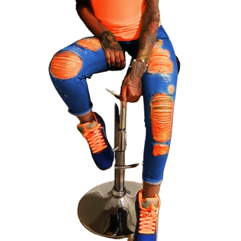 

Ripped Jeans For Women Skinny Hole Jeans Female Party Club Hollow Out Denim Pants Vestidos Coldker, Customized color