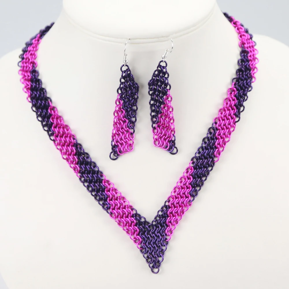 

Jewelry Making Supplies Handmade Wire Wrapped Chainmail Earring and Necklace, Picture