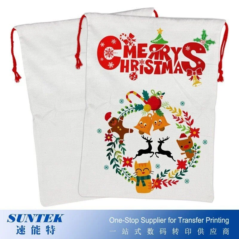 

Hot Selling Wholesale Santa Candy Bag Gift Drawstring Bag Christmas, White