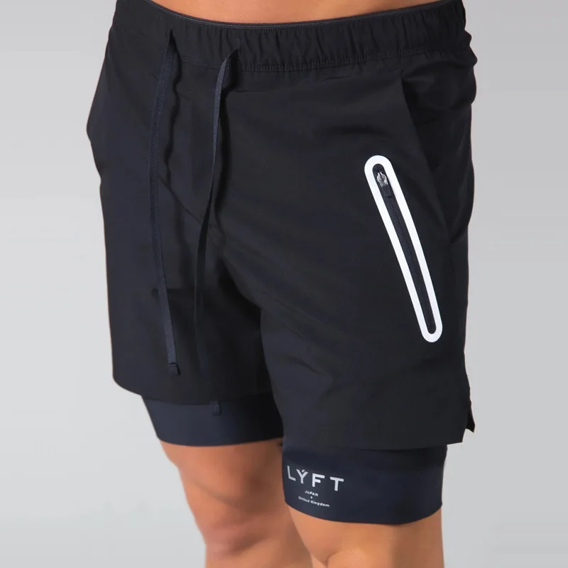 

US Size Double Layer pockets Athletic Sports nylon custom logo 5 inch workout training 2 In 1 mens gym shorts for men