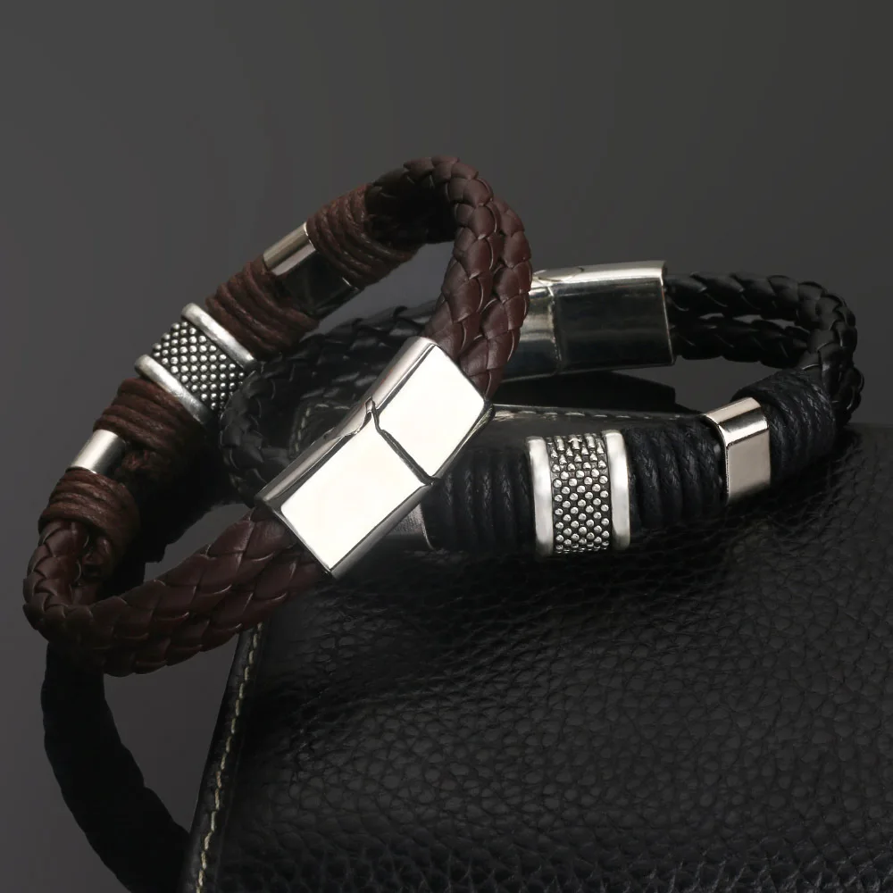 Handsome Boy's Bracelet's Leather Magnet Clasp Bracelet Fashion Leather ...