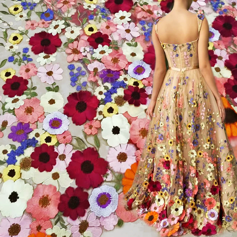 

New style embroidery fabric style for popular dress design 3D fabric and bigger flower embroidery tulle, Choosing