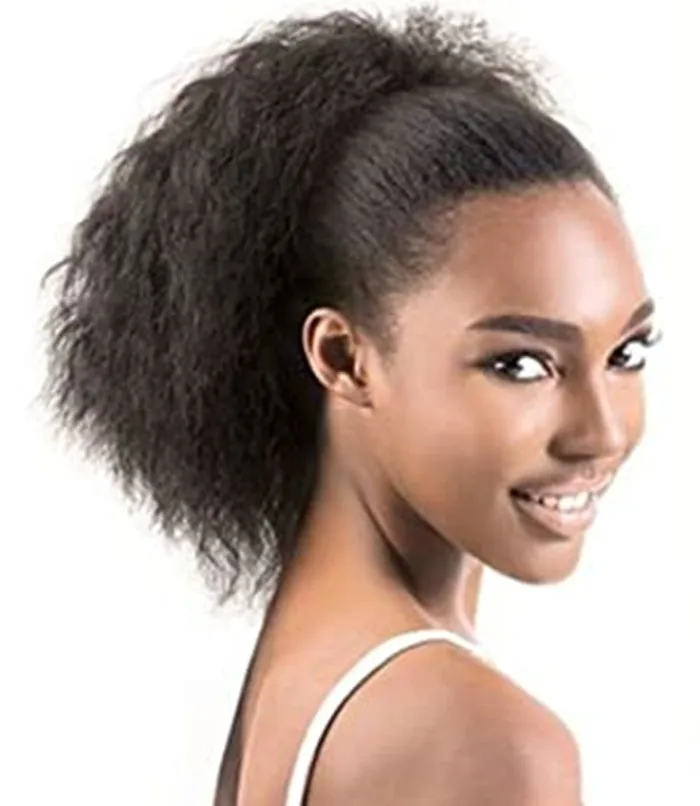 

African american Wrap Drawstring Short Afro Kinky Straight Human Hair Puff Ponytail Extensions closure with Clips