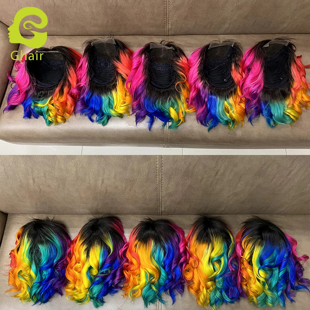 

wholesale Colored Rainbow Lace Frontal lace closure Wigs 613 blonde lace Wig Brazilian Virgin Human Hair