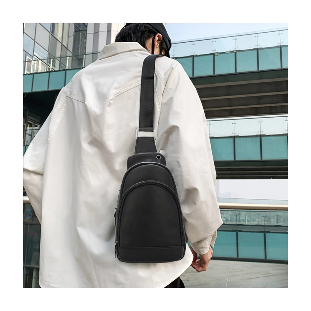 

Stylish PU Leather Crossbody bag black Sling Bags with Strap Waterproof Chest Rig Bag For Men In Stock