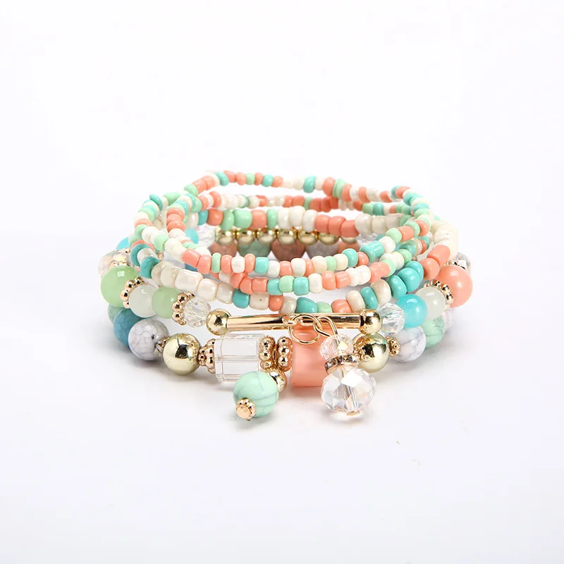 

Summer New Multi-layer Rice Bead Beach Bracelet Bohemian Ethnic Fashion Women Jewelry Colorful Bracelet for Women 2021