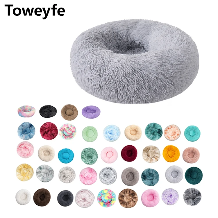 

Faux Fur Comfortable Washable Soft Donut Pet Dog Cat Bed for Large Dog Warm Round Customized Calming Fluffy Plush Space Item Yap, Customized color