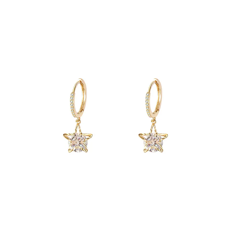 

fashion factory price cute gold plated zircon star designer earrings women, 18k gold plated