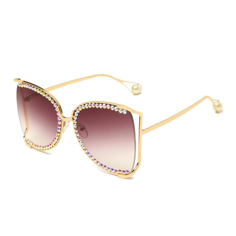 

Jheyewear wholesale fashion designer metal frame bling diamond trendy oversized women shades sun glasses sunglasses 2021, Custom colors