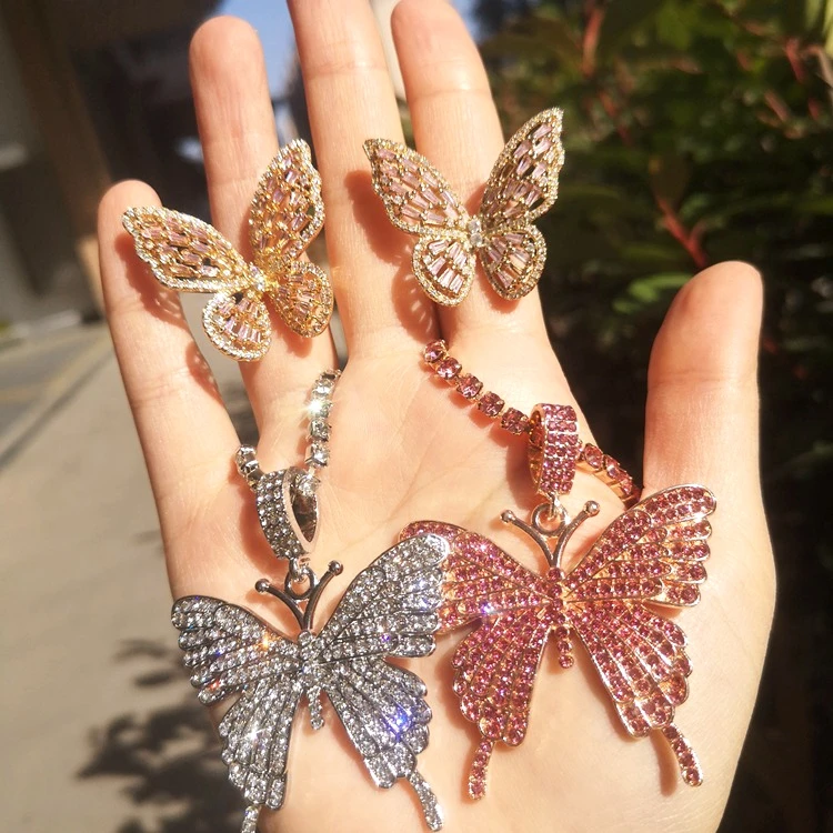 

Jialin jewelry 2020 ins Fashion Luxury Rhinestone Butterfly Necklace Pendant Tennis Chain necklace