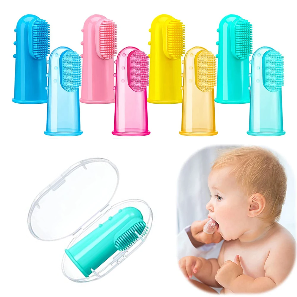 

BPA Free Silicone Teether Baby Toys Soft Material Silicone Finger Toothbrush With Case, Customized color