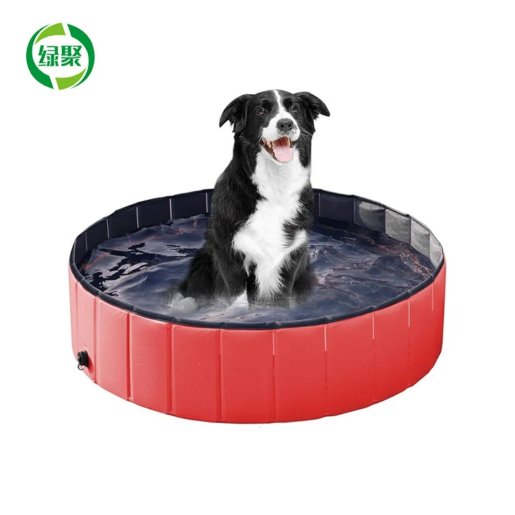 

Pet Paddling Wash Bath Pool Folding Portable Foldable Dog Swimming Pool, Blue/red