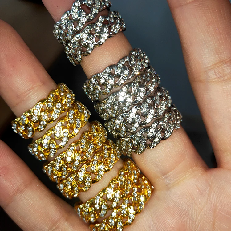

Punk 8mm high quality 18k gold plated diamond cuban link rings, Picture