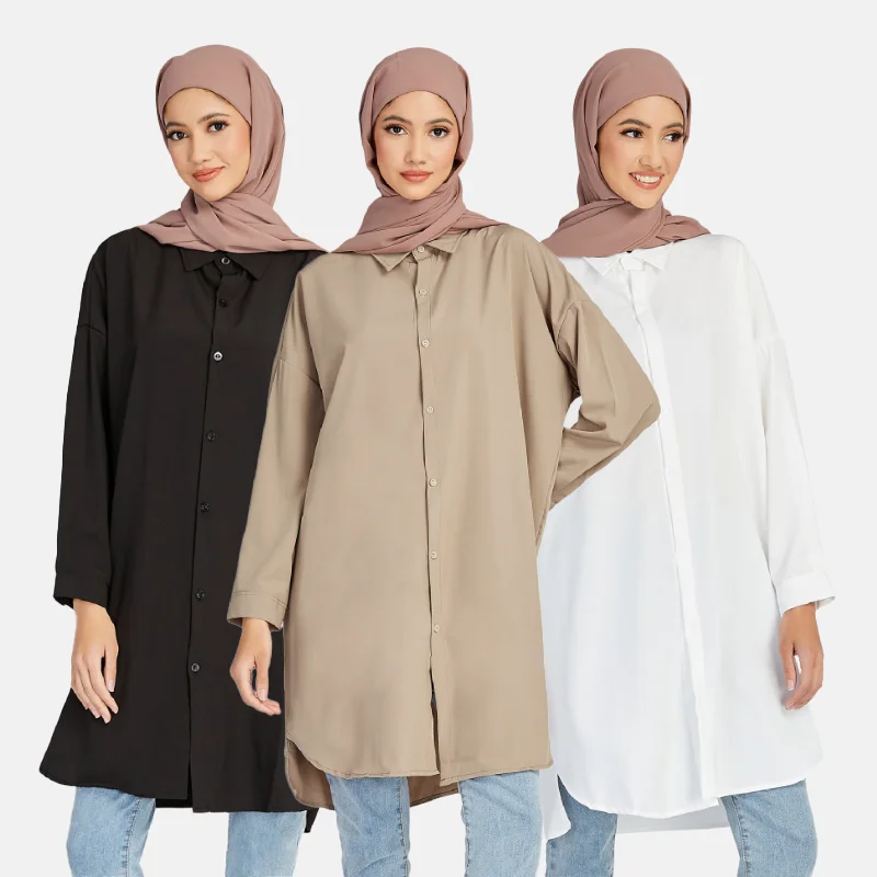 

Wholesale 5XL Plus Size Dubai Muslim Women Dress Abaya Tunic Tops Long Sleeve Casual Modest Polyester Shirts Muslim Blouses