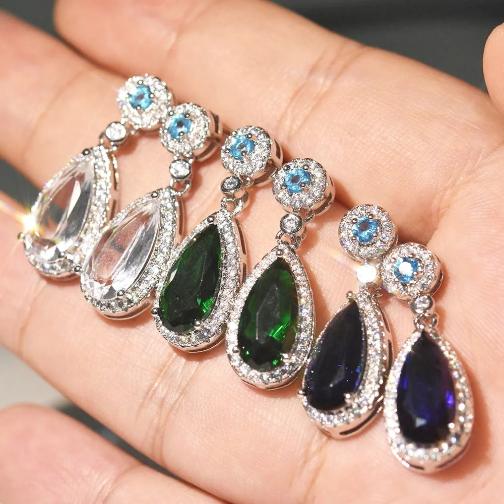 

CAOSHI 3 Colors Bride Dress Fashion Earrings Silver Plated Cosmetic Popular Crystal CZ Drop Earring For Wedding Women