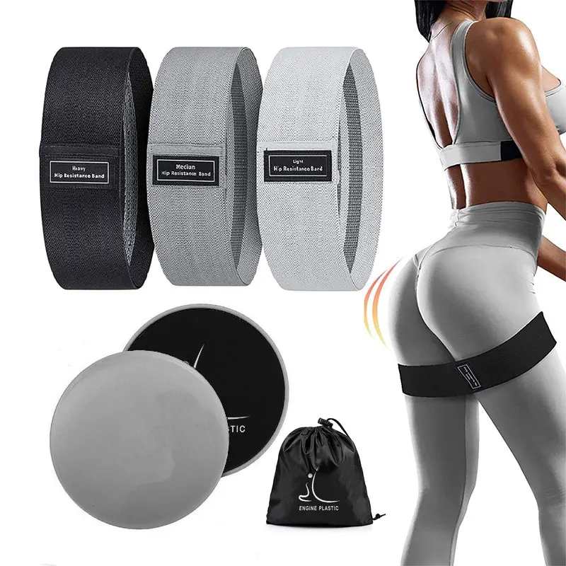 

Wholesale Custom Logo Fitness Bodybuilding Smooth Plastic Abs Hip Training Fabric Resistance bands Set and core sliders, Custom color avaliable