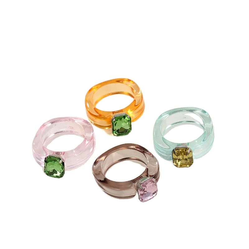 

Trendy Colourful Transparent Resin Acrylic Korean Geometric Square Round Irregular Ring Jewelry, As the picturs