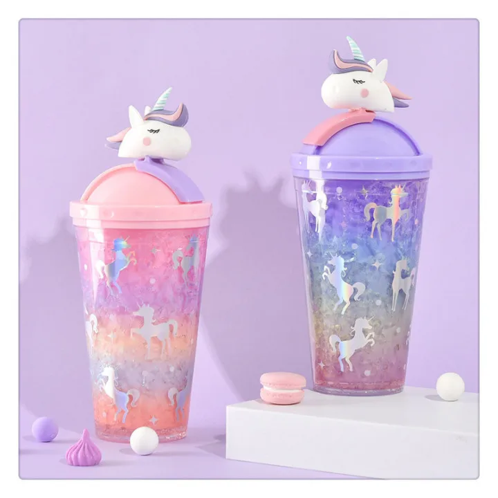 

Rainbow Glitter Tumbler Kawaii Christmas Gift Coffee Cup Straw Unicorn Water Bottle, 4 colors