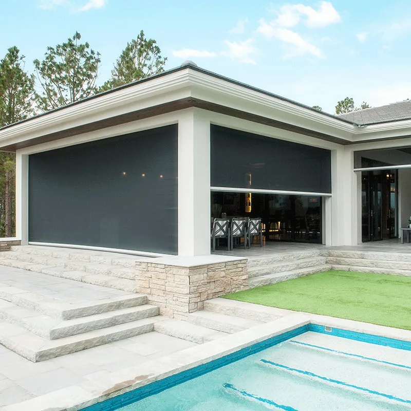 

remote control waterproof pergola semi-blackout motorized outdoor patio zip screen