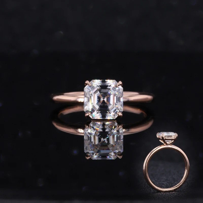 

fashion jewelry 18k rose gold with 6.5mm def color asscher loose moissanite engagement ring