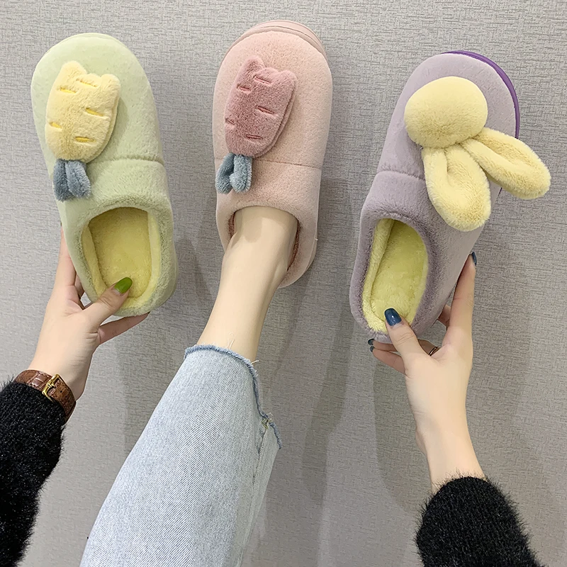 

New Design Autumn Winter Plush Slippers Indoor Cotton Slippers Women, Red,pink,green,purple,grey