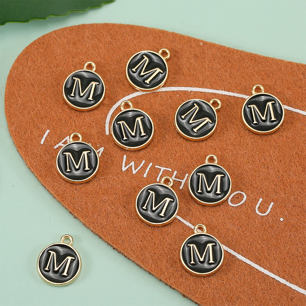 

Black Letter M Double Side Enamel Charms zinc Alloy Pendant For Women DIY Necklace Bracelet earring keychain Jewelry Accessories, As shown